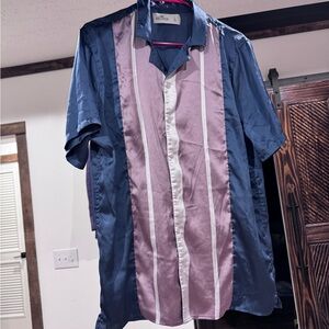 Hollister Navy and Mauve Striped Button-Down Shirt